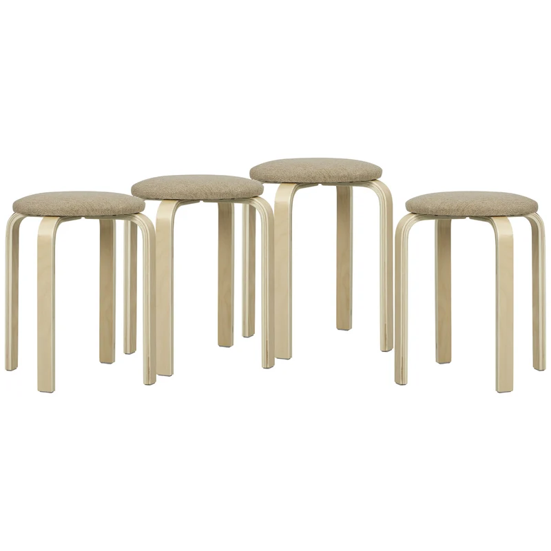 Lot de 4 tabourets ronds empilables 40 x 45 cm assise rembourrée confortable style scandinave épuré en polyester kaki 21_0003293