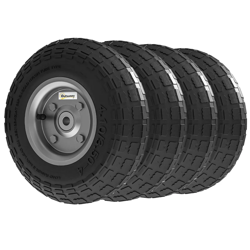 Lot de 4 pneus pour chariot brouette diable 25.5 x 7.5 x 25.5 cm adhérence optimale 80 kg industriel en caoutchouc noir 21_0005471
