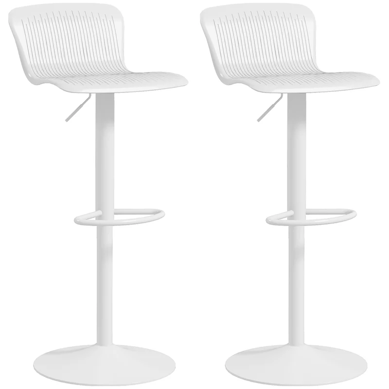 Lot de 2 tabourets de bar hauts hauteur réglable assise pivotante 360° moderne 39 x 40 x 77-98 cm en polypropylène blanc 21_0003258