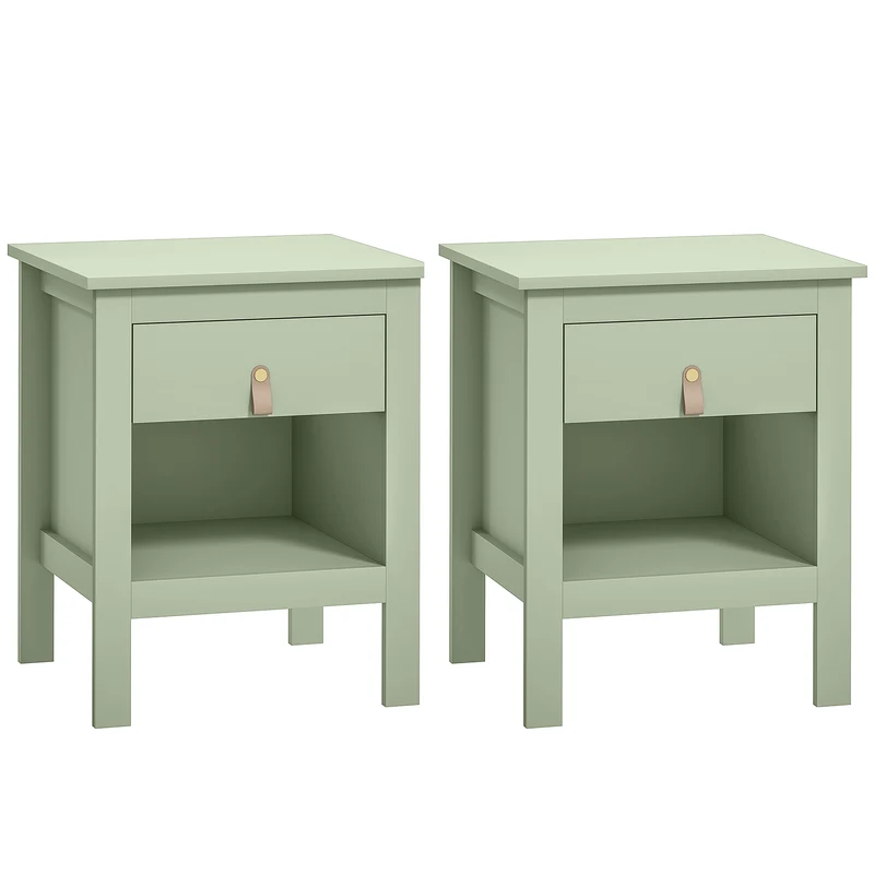 Lot de 2 tables de chevet tiroir et compartiment 45 x 40 x 55 cm rangement style épuré en panneau de particules vert 21_0001670