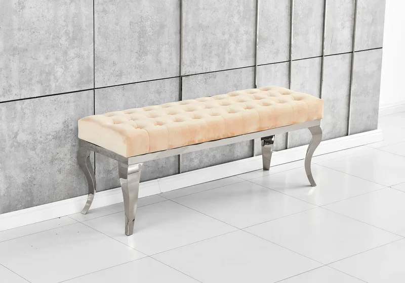 Banc design argenté velours moka - Neo