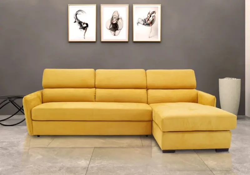 Canapé d'angle convertible en tissu avec têtières - Flo
