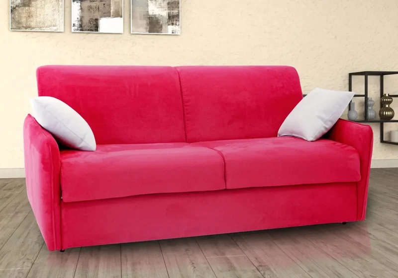 Canapé droit convertible en tissu microfibre rouge - Sylla