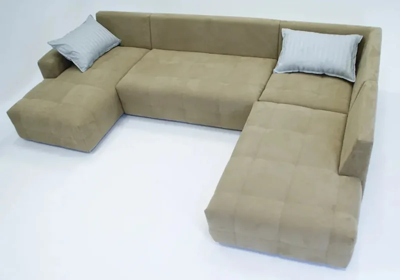 Canapé panoramique en U modulable en tissu taupe - Mado