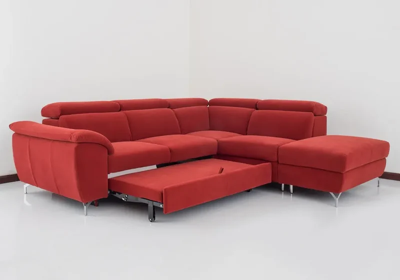 Canapé d'angle convertible en tissu rouge - Cara