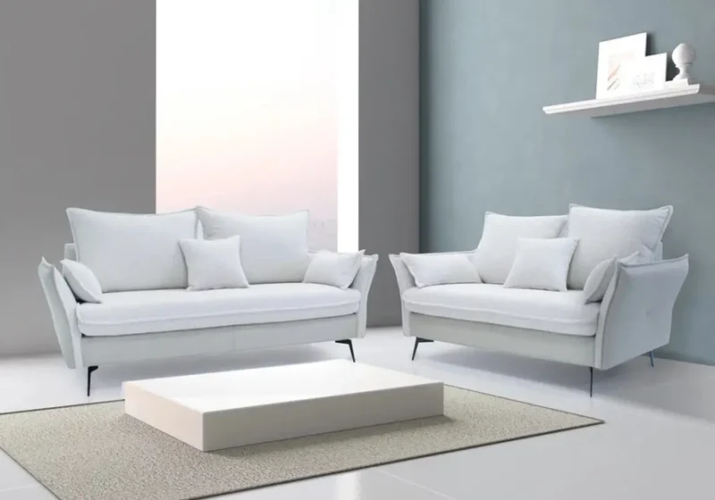 Canapé d'angle modulable en tissu gris clair - Gina