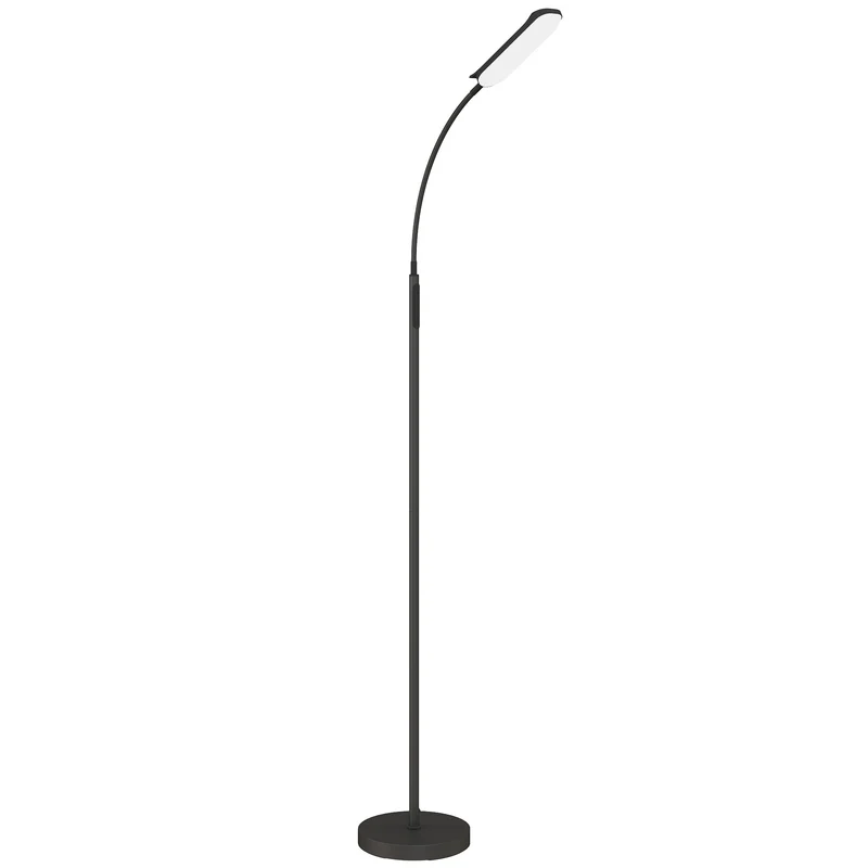 Lampadaire sur pied col de cygne salon 22 x 22 x 175 cm télécommande tactile design moderne ambiance cosy en acier noir 21_0007046