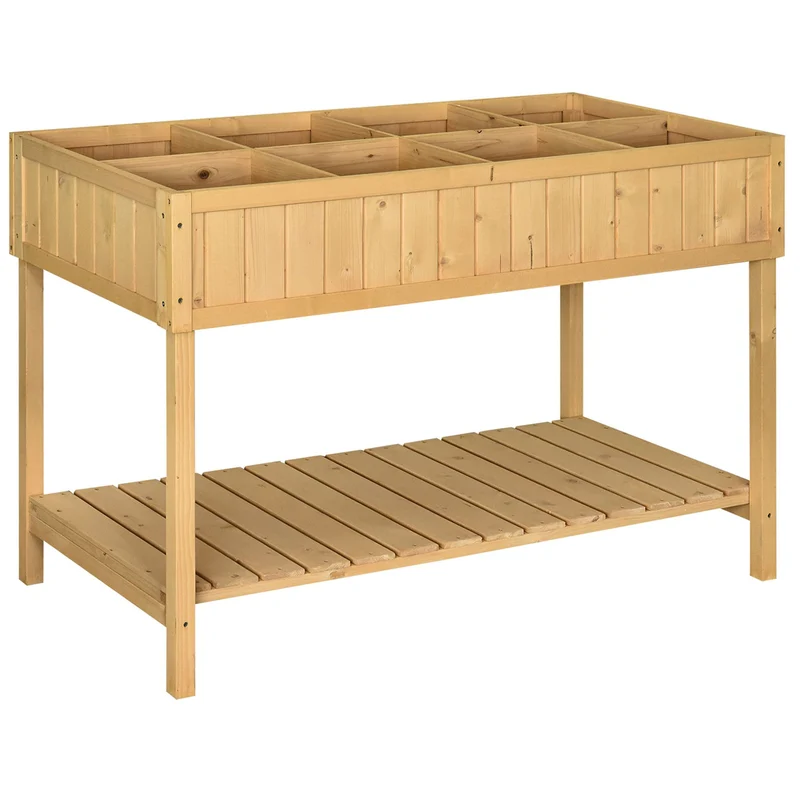 Jardinière sur pieds carrée potager 110 x 46 x 76 cm 8 compartiments insert irrigation style scandinave en bois naturel 21_0004116