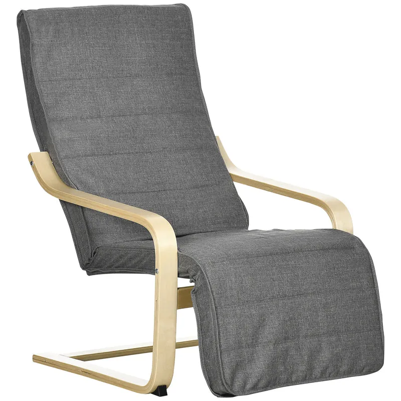 Fauteuil de salon 94 x 66.5 x 100 cm repose-pied réglable 5 positions assise déhoussable scandinave cosy en bois gris 21_0001692