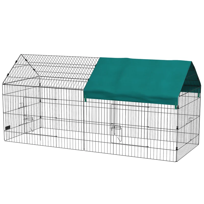 Enclos modulable petits animaux intérieur extérieur 220 x 85 x 103 cm toit ombragé 2 portes moderne épuré en acier vert 21_0007968