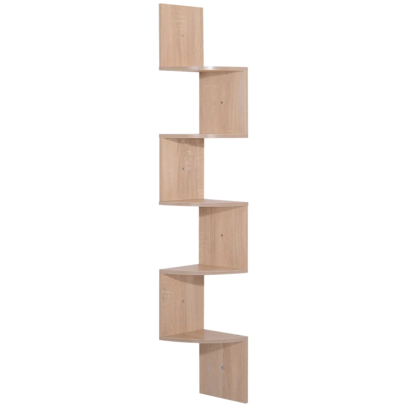 Étagère d'angle zigzag 20 x 20 x 126 cm gain de place 5 niveaux contemporain salon en panneaux de particules chêne clair 21_0001217