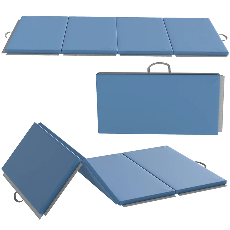 Tapis de gymnastique pliable 240 x 120 x 5 cm amorti antidérapant épuré moderne salon en polyéthylène expansé bleu clair 21_0006594