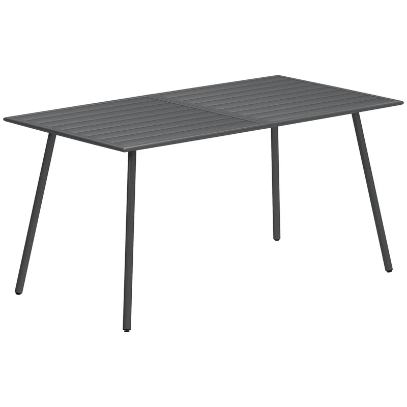 Table à manger de jardin 150 x 80 x 74 cm 6 personnes plateau à lattes drainant antirouille design épuré en acier gris 21_0005268