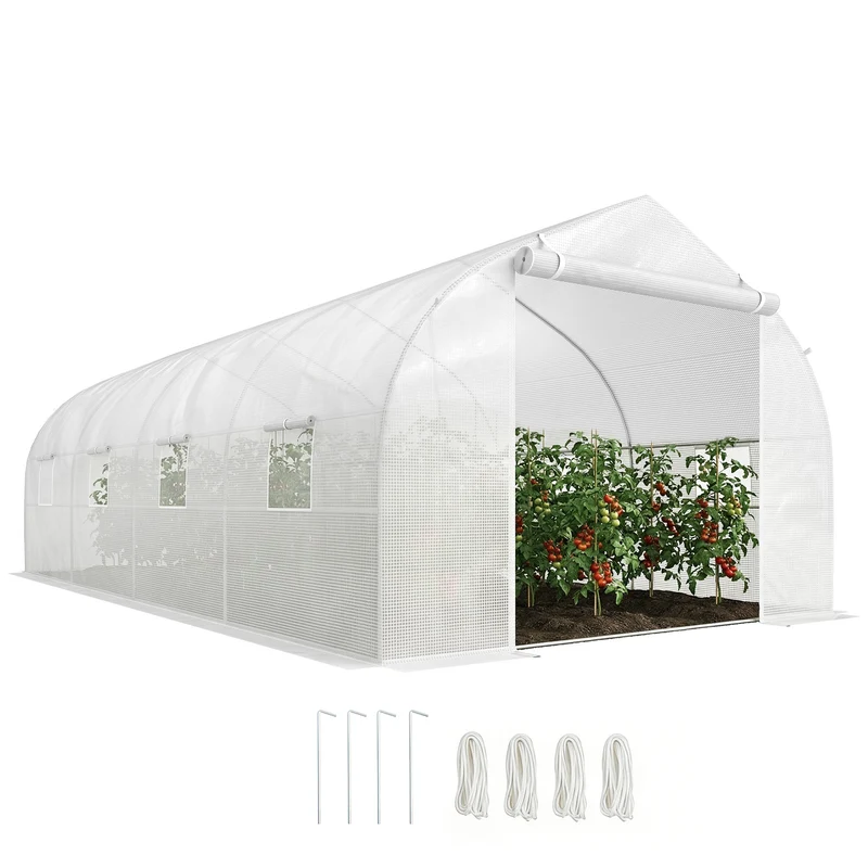 Serre tunnel de jardin 5,95 x 3 x 2 m protection anti-uv et ventilation réglable moderne épuré en acier galvanisé blanc 21_0004018