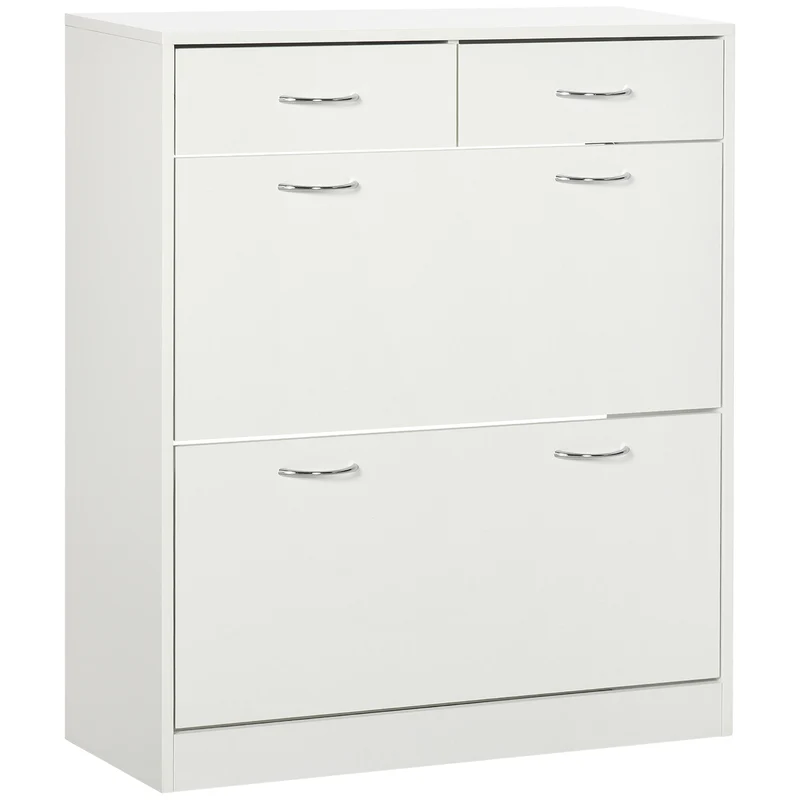 Meuble à chaussures entrée 80 x 30 x 91,5 cm rangement modulable 2 tiroirs contemporain en panneau de particules blanc 21_0002658