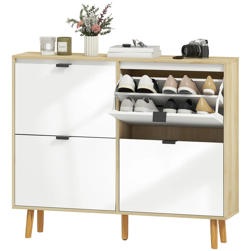 Meuble à chaussures d'entrée étroit 105 x 24 x 92,5 cm rangement modulable gain de place moderne ultra épuré en MDF blanc 21_0002777
