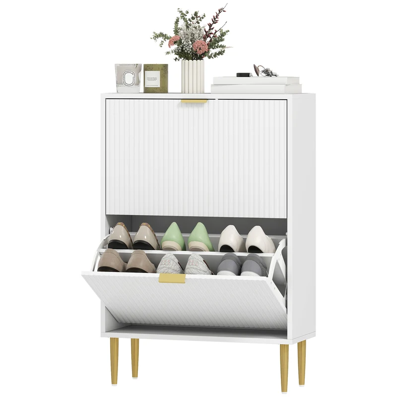 Meuble à chaussures d'entrée 60 x 24 x 91,5 cm 6-12 paires étagères réglables portes cannelées moderne en MDF blanc 21_0002762