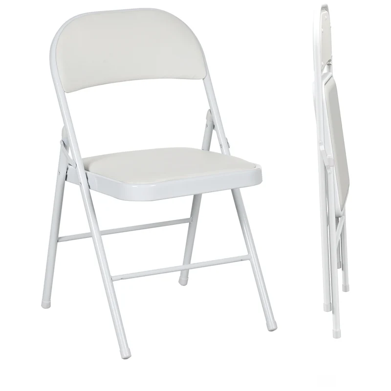 Lot de 2 chaises pliantes salle à manger 45 x 46 x 78 cm assise rembourrée dossier haut moderne épuré en acier blanc 21_0002149