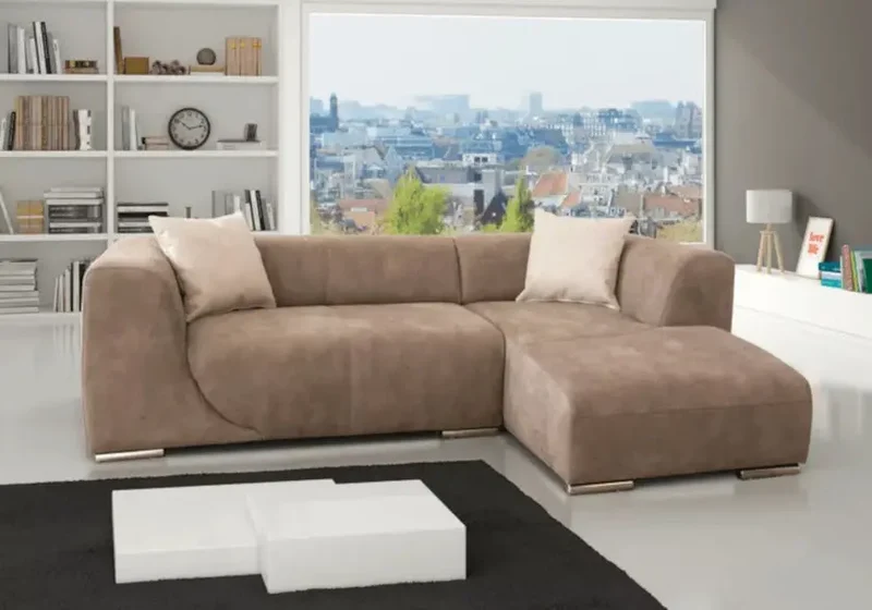 Canapé d'angle modulable en tissu beige - Gilia