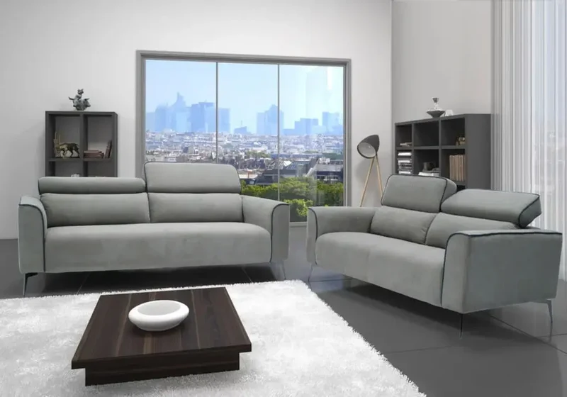Canapé d'angle modulable en tissu gris clair - Flora