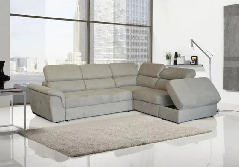 Canapé d'angle modulable en tissu gris - Foxy
