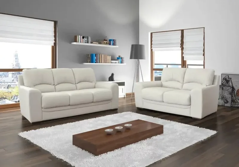 Canapé droit fixe en cuir blanc lumineux - Alba