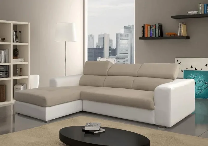 Canapé d'angle modulable convertible beige - Confo