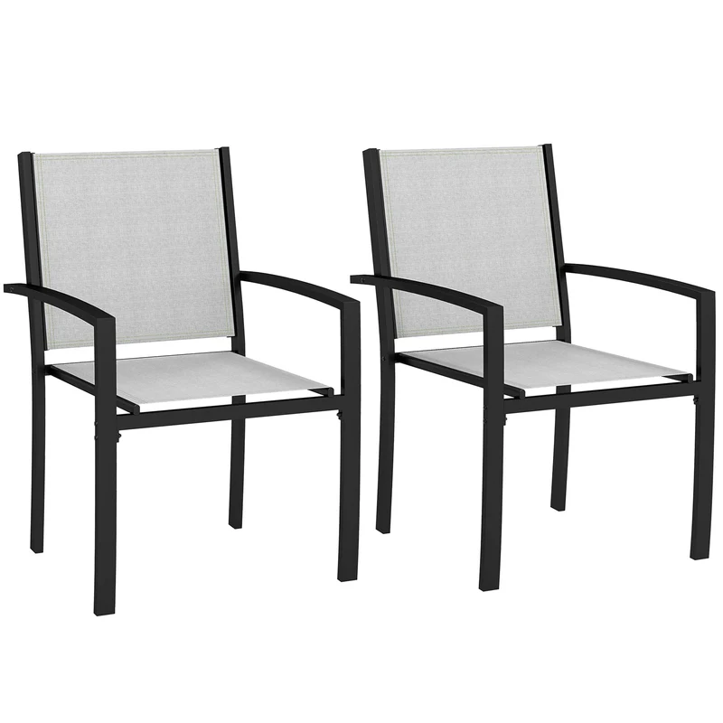 Lot de 2 chaises de jardin empilables 60 x 65 x 85 cm assise douce accoudoirs design contemporain en acier gris clair 21_0005317