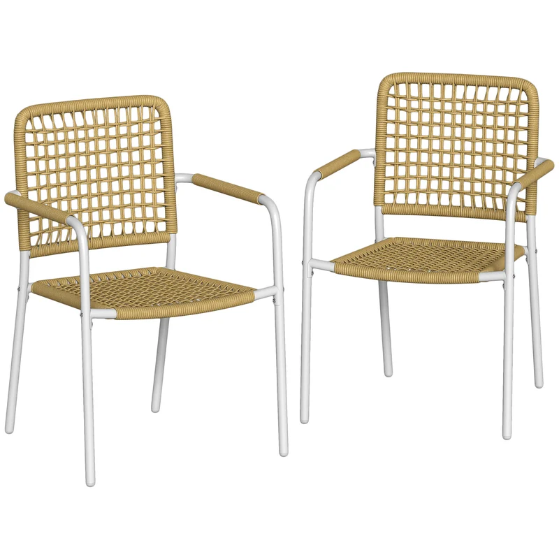 Lot de 2 chaises de jardin empilables 55 x 57 x 82 cm assise ergonomique dossier moderne terrasse en résine tressée jaune 21_0005749
