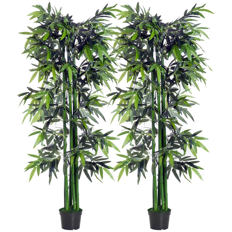 Lot de 2 bambous artificiels 180 x 20 x 14 cm feuillage dense sans arrosage décoratif contemporain en plastique vert 21_0004017