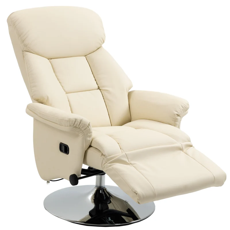 Fauteuil relaxation pivotant salon 78 x 80 x 109 cm inclinable 130° repose-pied moderne design en polyuréthane crème 21_0003149