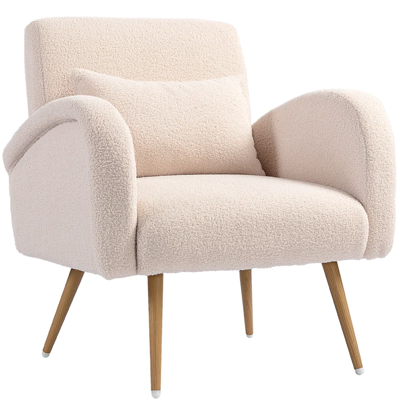 Fauteuil de salon large 77 x 77 x 83 cm assise rembourrée coussin lombaire amovible doux design en tissu peluche beige 21_0003553