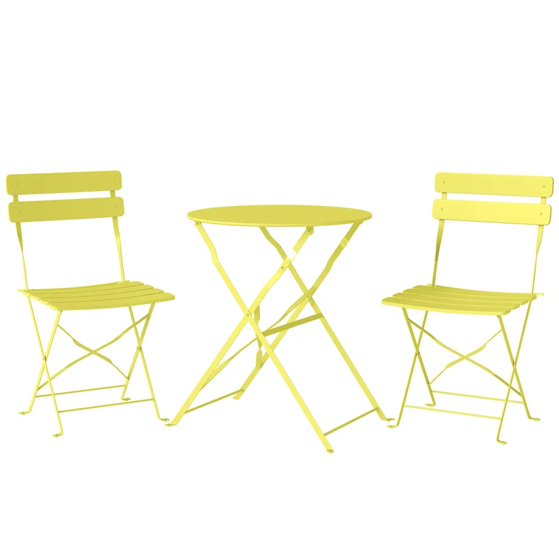 Ensemble bistrot 3 pièces pliant balcon 93 x 58 x 80 cm extérieur gain de place antirouille moderne épuré en métal jaune 21_0005759