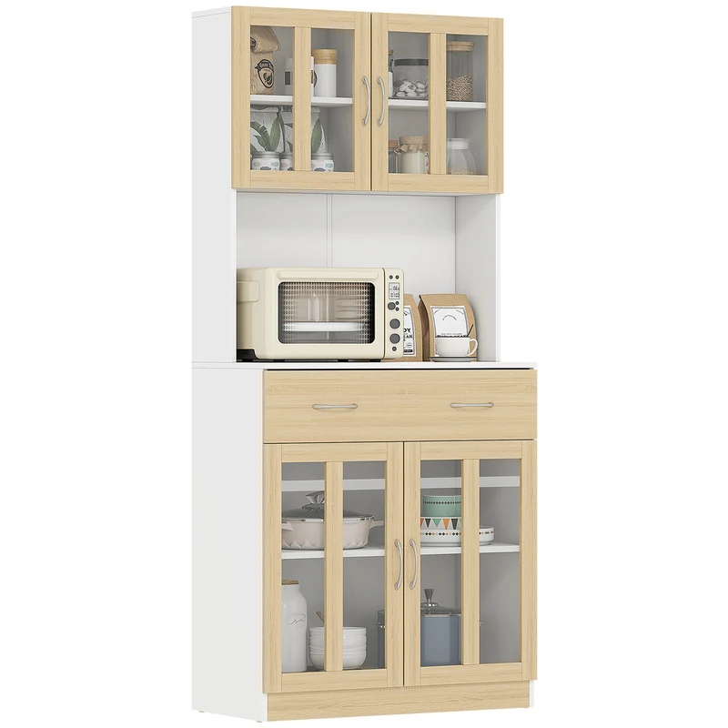 Buffet haut de cuisine 80 x 40 x 180 cm grand rangement tiroir coulissant contemporain en panneaux de particules blanc 21_0002256