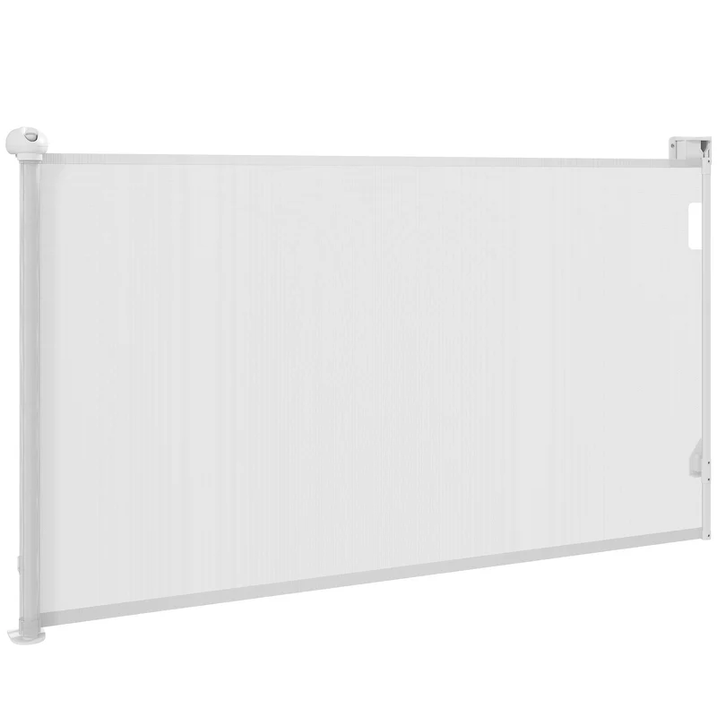Barrière rétractable pour chien 149 x 10 x 88 cm verrouillage automatique sans seuil design épuré en plastique blanc 21_0007485