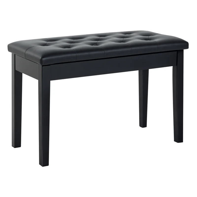 Banquette pour piano capitonnée 76 x 36 x 50 cm coffre de rangement intégré assise confortable classique chic en PU noir 21_0000097
