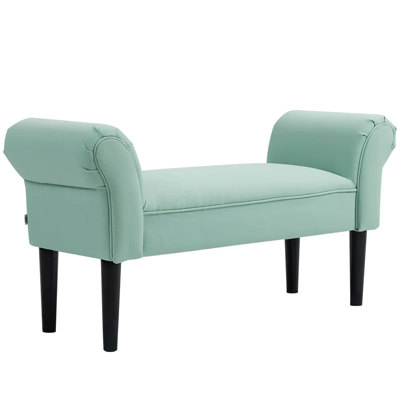 Banc bout de lit rembourré entrée 102 x 36 x 51 cm assise confortable accoudoirs courbés contemporain en tissu vert 21_0001406