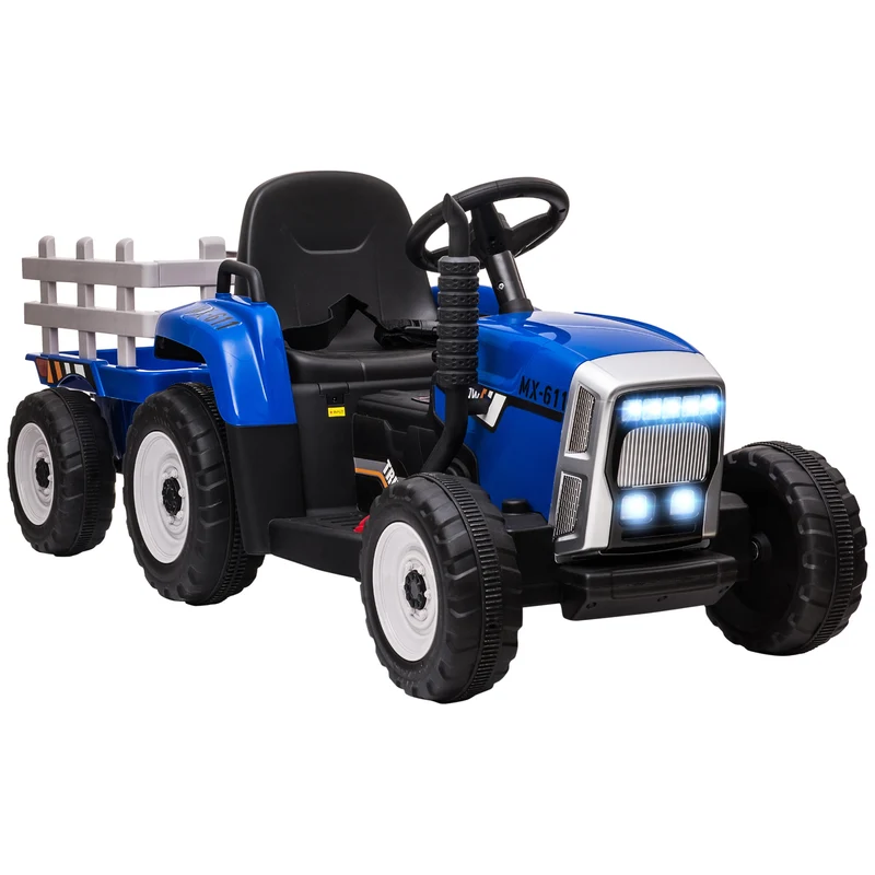 Tracteur électrique enfant avec remorque amovible 136,5 x 50 x 52,5 cm télécommande sécurité moderne jardin en PP bleu 21_0000544