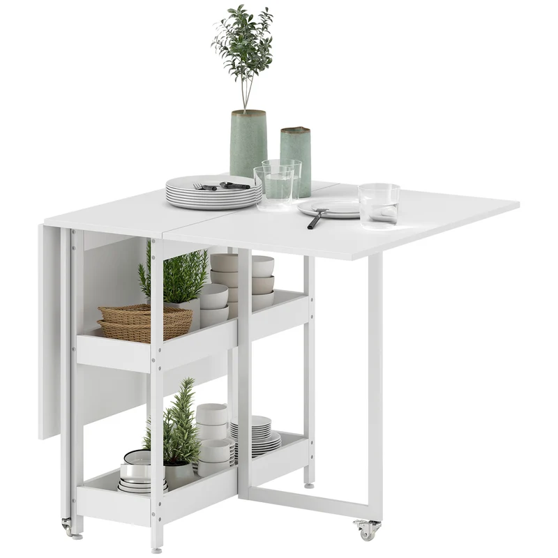 Table à manger pliante sur roulettes 133,4 x 80 x 75 cm 4 personnes gain de place moderne en panneau de particules blanc 21_0003319
