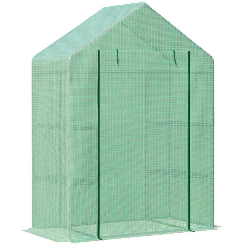 Serre de jardin balcon 141 x 72 x 191 cm protection semis 8 étagères porte fermeture éclair contemporain en acier vert 21_0004206
