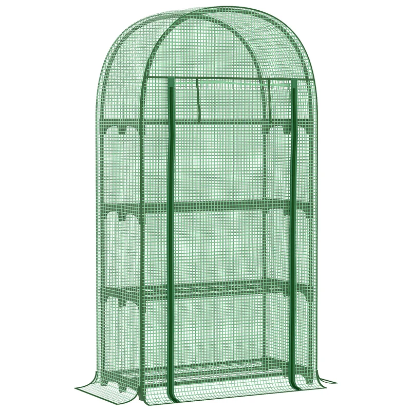 Serre de balcon 80 x 49 x 160 cm protection uv porte enroulable pratique 4 étagères moderne épuré en polyéthylène vert 21_0004237