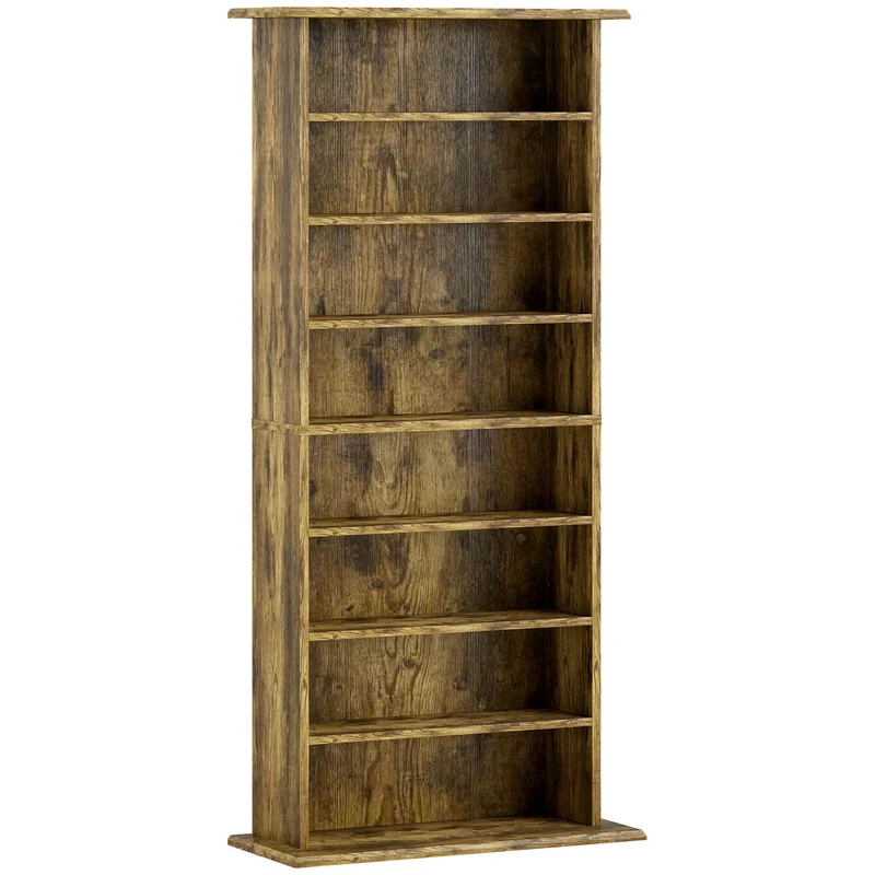 Rangement cd dvd 58 x 24 x 126 cm 360 cd 185 dvd sangle anti basculement style rustique en panneau de particules brun 21_0002521