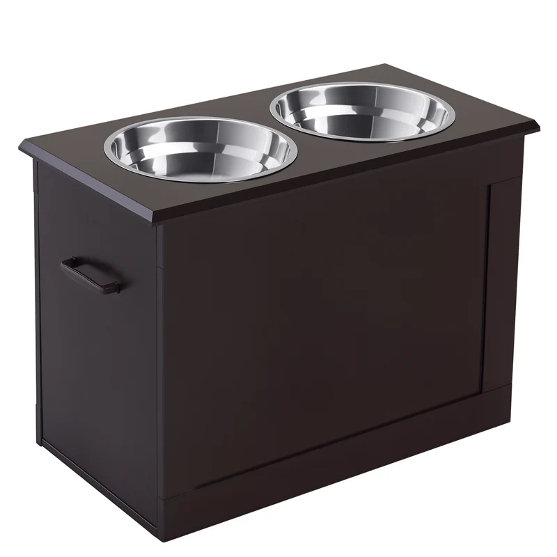 Porte-gamelles surélevé chien et chat 60 x 30 x 41 cm améliore posture rangement intégré design moderne en MDF chocolat 21_0007534