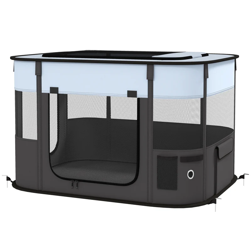Parc enclos pliable pour petits animaux salon voyage 84 x 64 x 53 cm léger pliable moderne épuré en tissu oxford gris 21_0007455