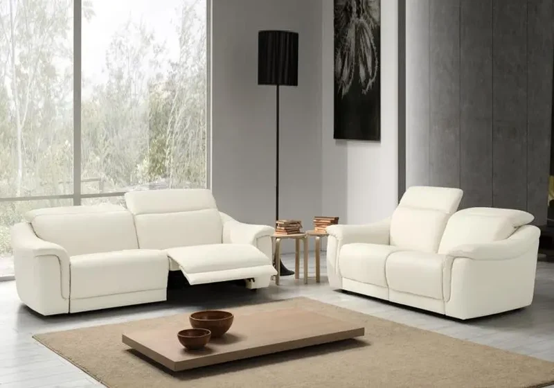 Canapé relax droit modulable en cuir blanc - Carla