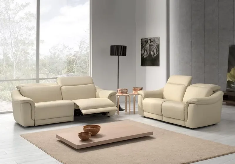 Canapé relax droit modulable en cuir crème - Carla