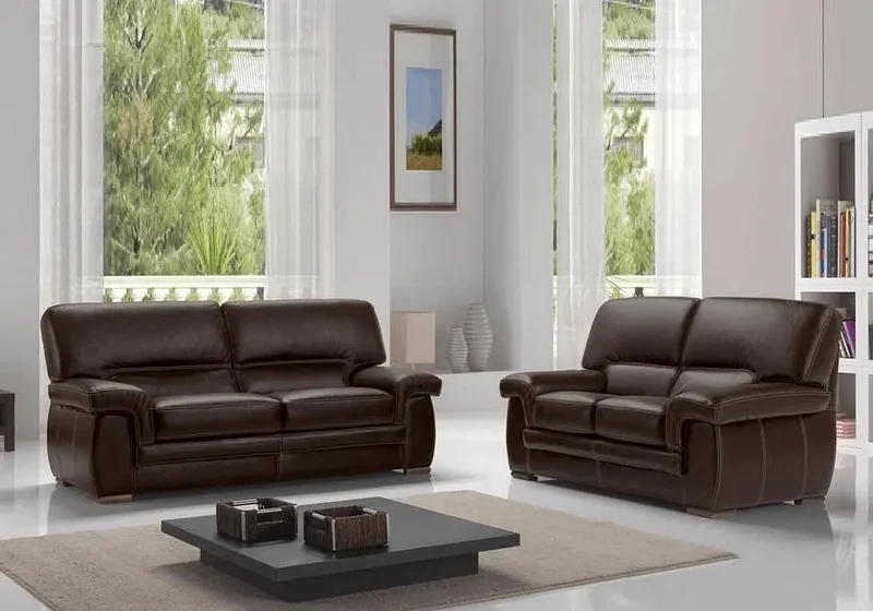 Canapé convertible droit en cuir marron - Anis
