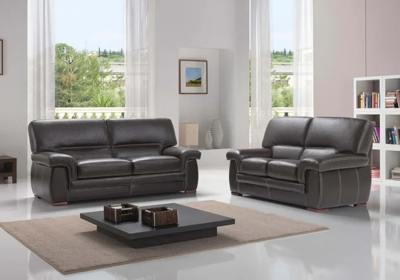 Canapé convertible droit en cuir noir intense - Anis
