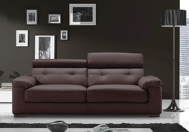 Canapé droit convertible cuir choco têtières - Aaron