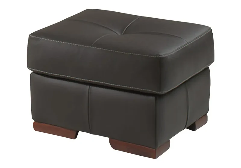 Pouf repose-pied carré en cuir noir - Stan